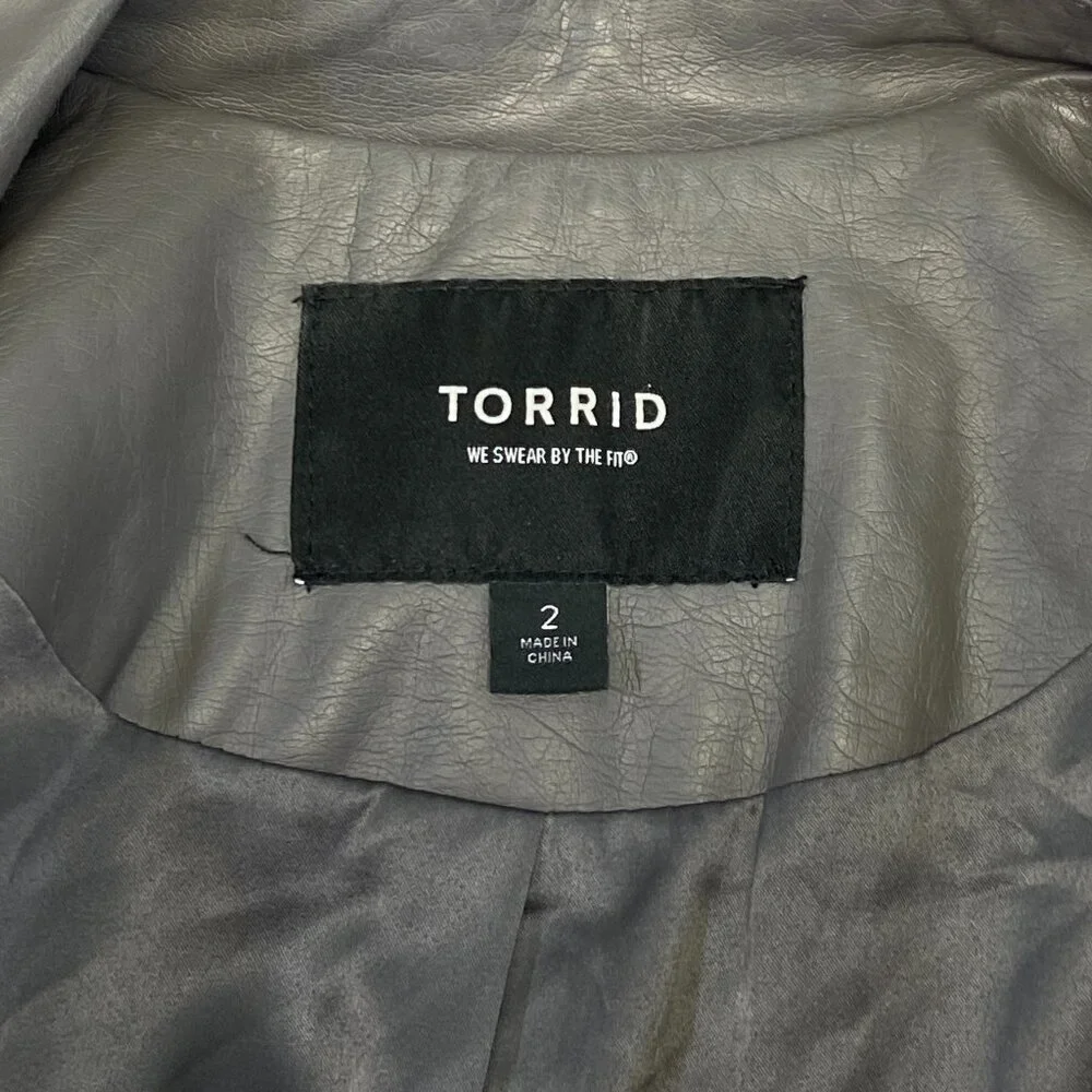 Torrid Mixed Faux Leather & Knit Zip Front Crop Moto Jacket Grey 2 Long Sleeve